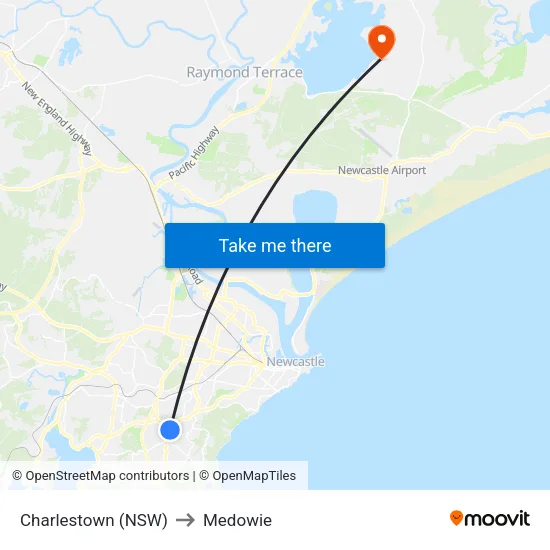 Charlestown (NSW) to Medowie map