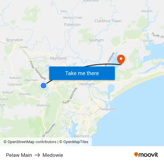 Pelaw Main to Medowie map