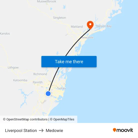 Liverpool Station to Medowie map