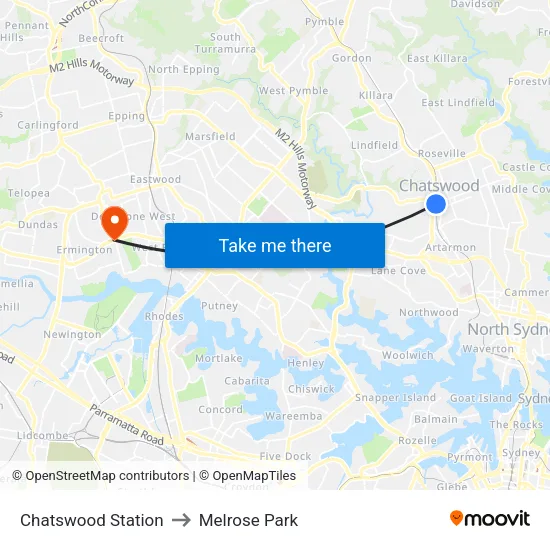 Chatswood Station to Melrose Park map