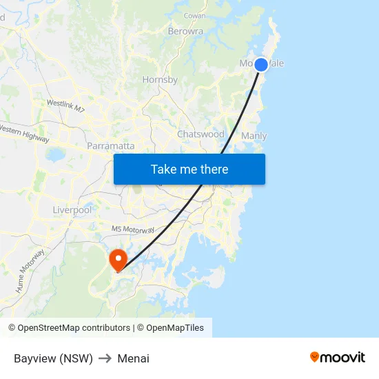 Bayview (NSW) to Menai map