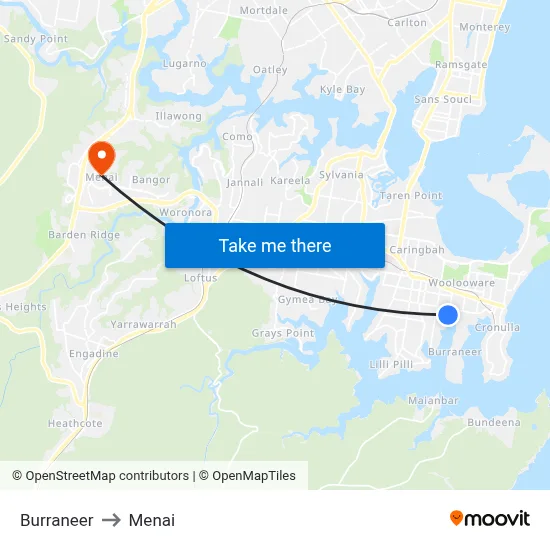 Burraneer to Menai map