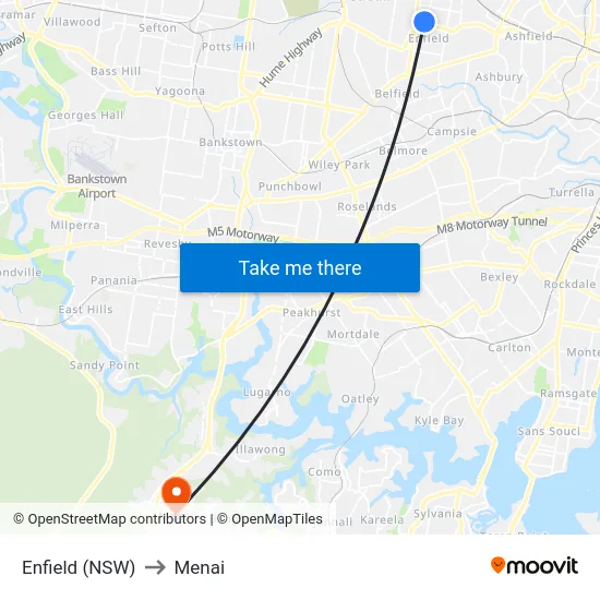 Enfield (NSW) to Menai map