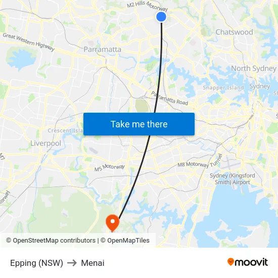 Epping (NSW) to Menai map