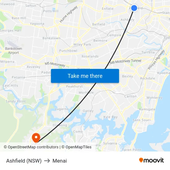 Ashfield (NSW) to Menai map