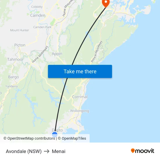 Avondale (NSW) to Menai map