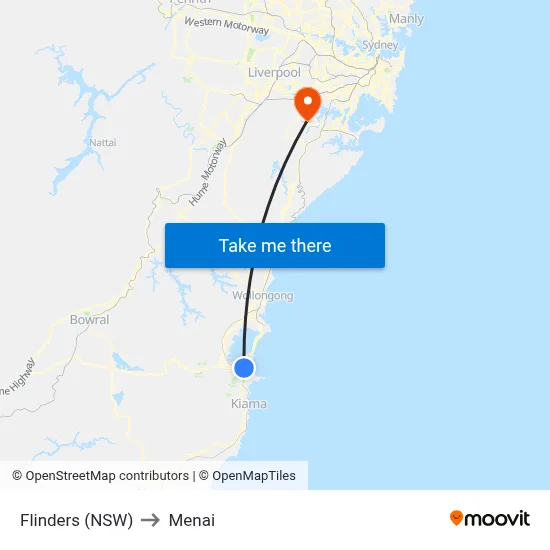 Flinders (NSW) to Menai map