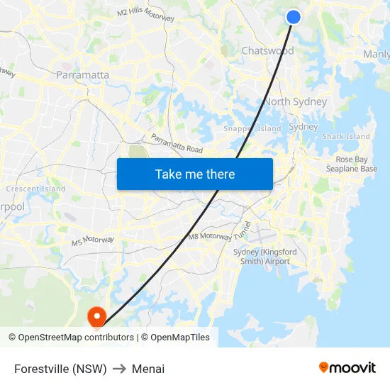 Forestville (NSW) to Menai map