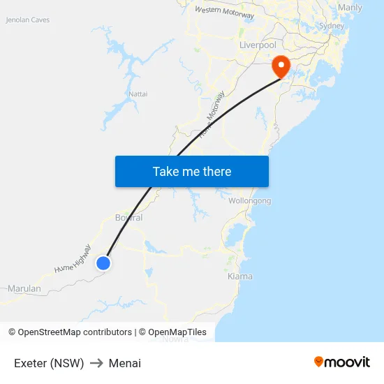 Exeter (NSW) to Menai map