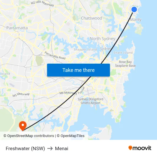 Freshwater (NSW) to Menai map