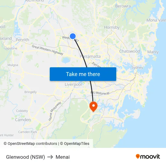 Glenwood (NSW) to Menai map