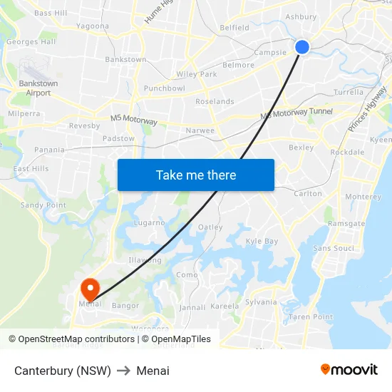 Canterbury (NSW) to Menai map