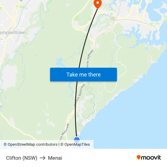 Clifton (NSW) to Menai map