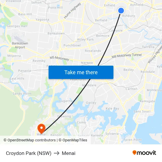 Croydon Park (NSW) to Menai map