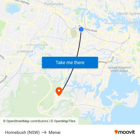 Homebush (NSW) to Menai map