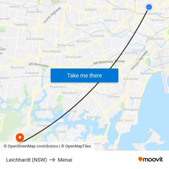 Leichhardt (NSW) to Menai map