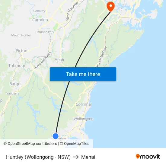 Huntley (Wollongong - NSW) to Menai map