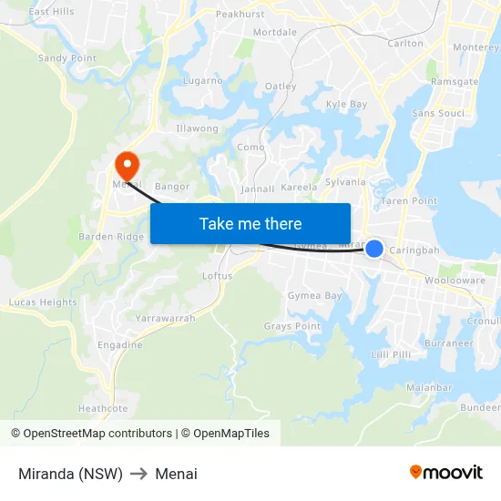 Miranda (NSW) to Menai map