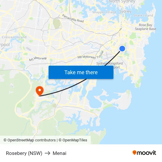 Rosebery (NSW) to Menai map