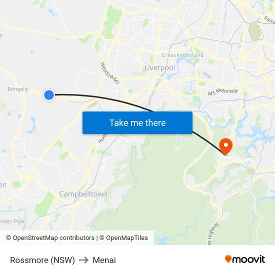 Rossmore (NSW) to Menai map