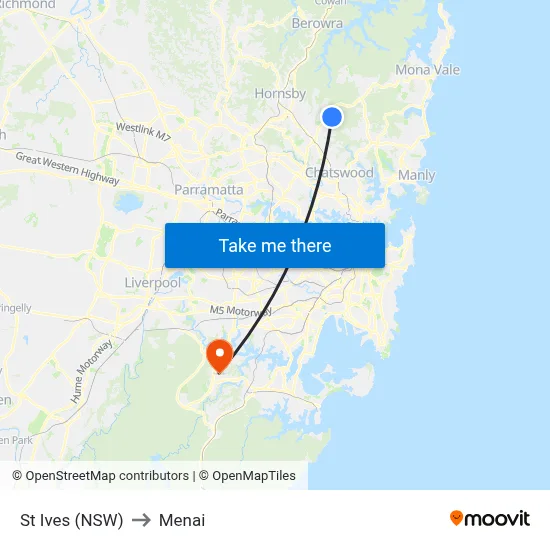 St Ives (NSW) to Menai map