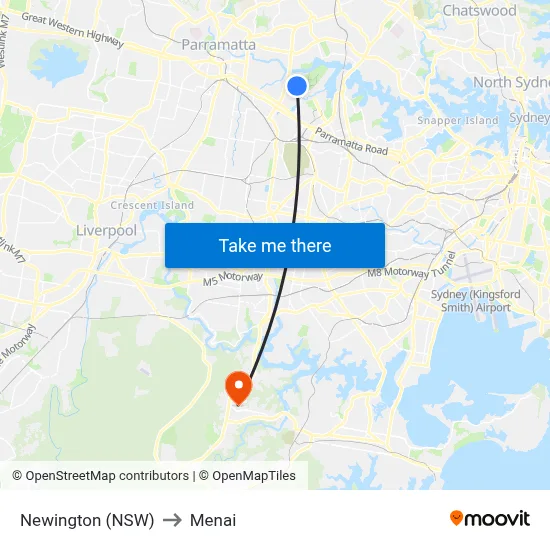 Newington (NSW) to Menai map