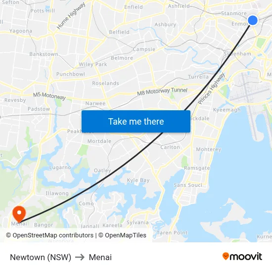 Newtown (NSW) to Menai map