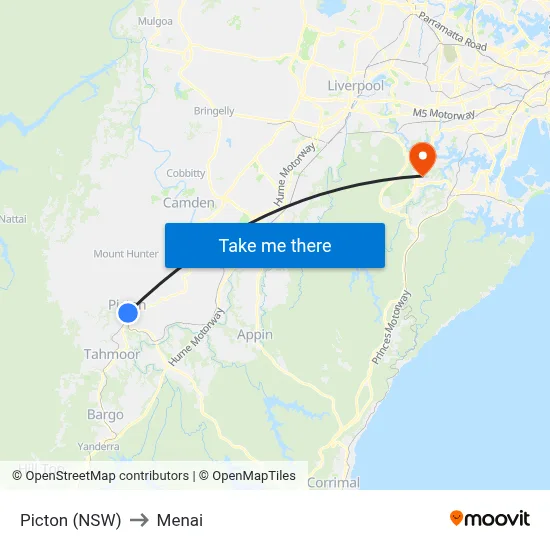 Picton (NSW) to Menai map