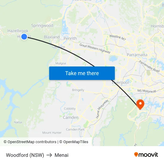 Woodford (NSW) to Menai map