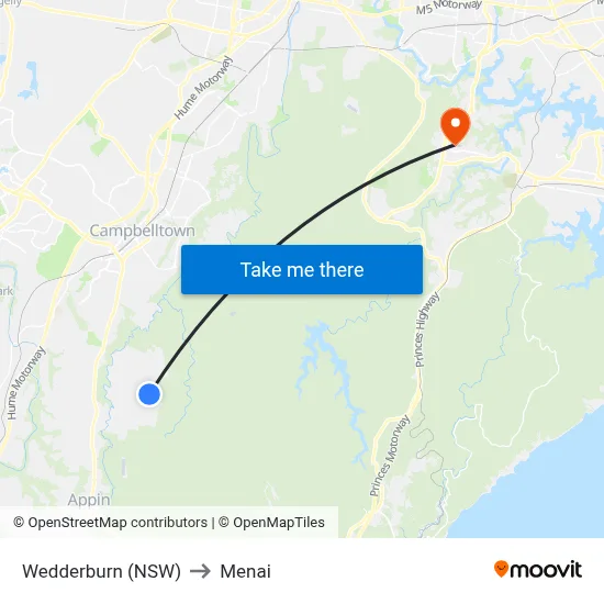 Wedderburn (NSW) to Menai map