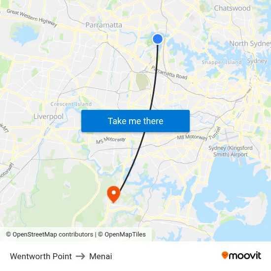 Wentworth Point to Menai map