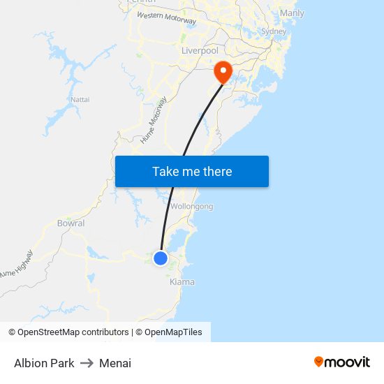 Albion Park to Menai map