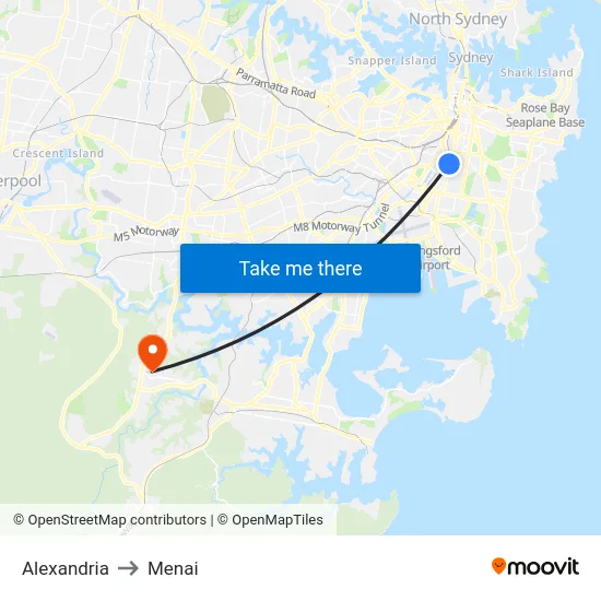 Alexandria to Menai map