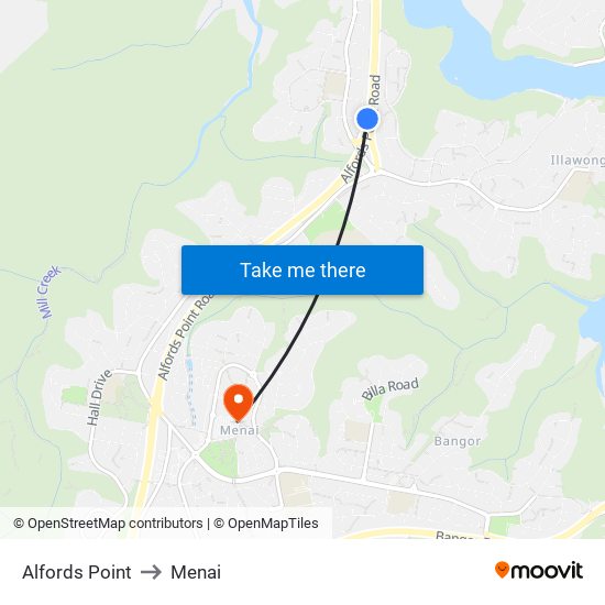 Alfords Point to Menai map