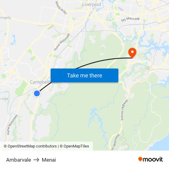Ambarvale to Menai map