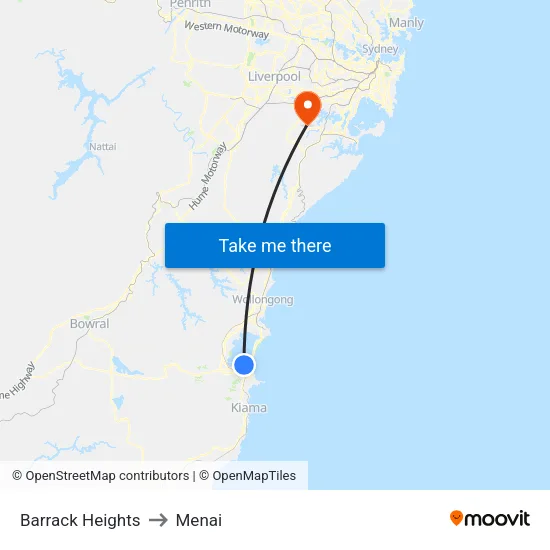 Barrack Heights to Menai map