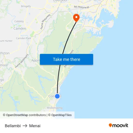 Bellambi to Menai map