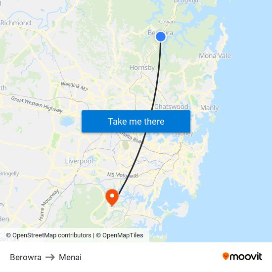 Berowra to Menai map