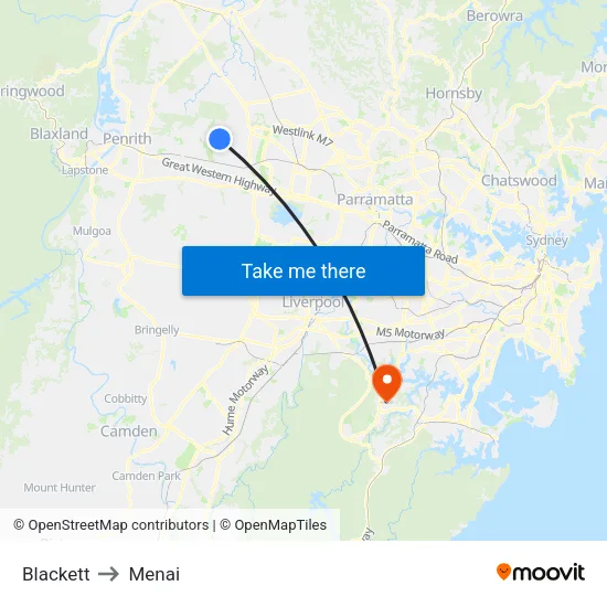 Blackett to Menai map