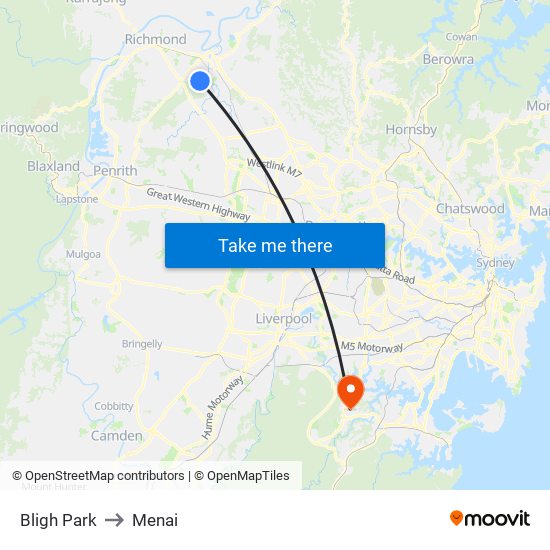 Bligh Park to Menai map