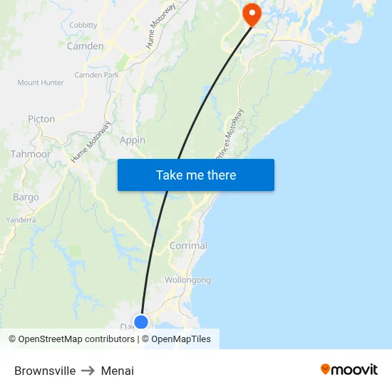 Brownsville to Menai map
