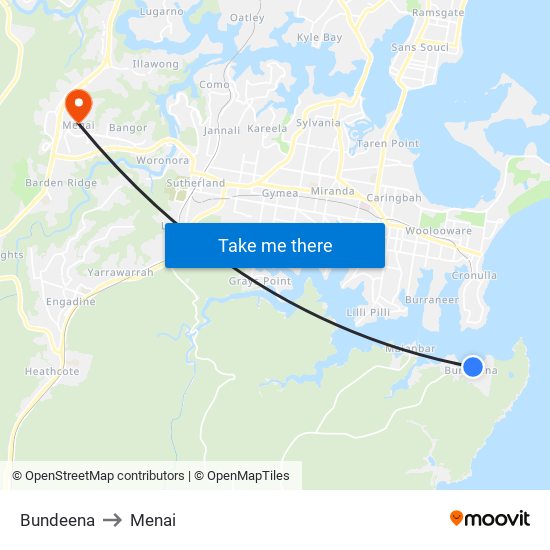 Bundeena to Menai map