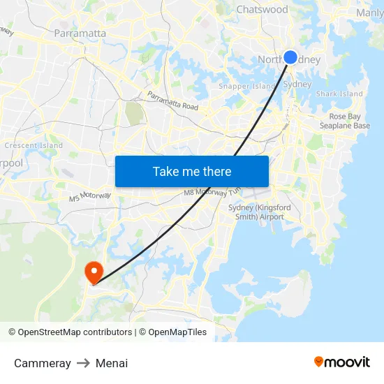 Cammeray to Menai map
