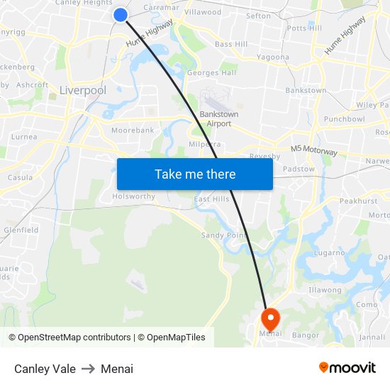 Canley Vale to Menai map