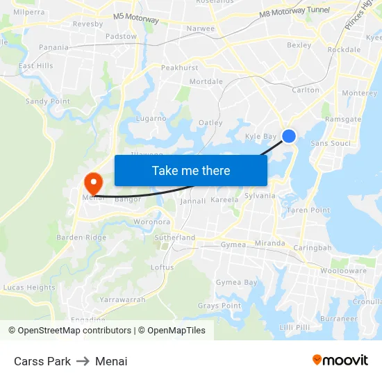 Carss Park to Menai map