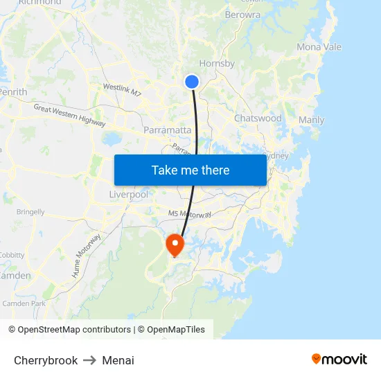 Cherrybrook to Menai map