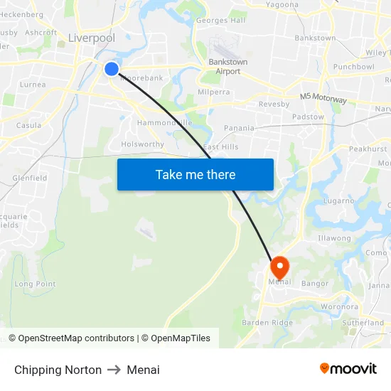 Chipping Norton to Menai map
