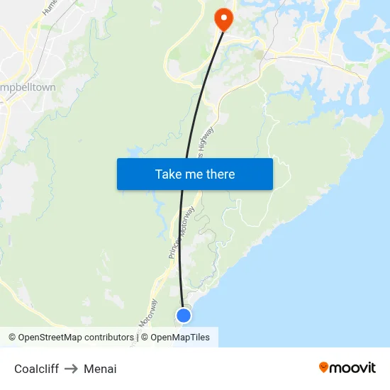 Coalcliff to Menai map