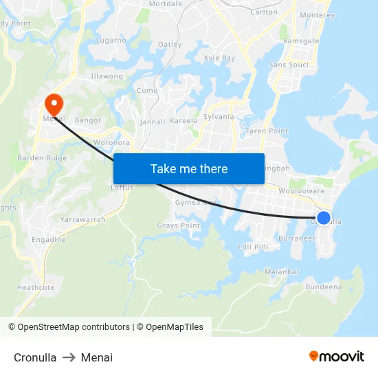 Cronulla to Menai map