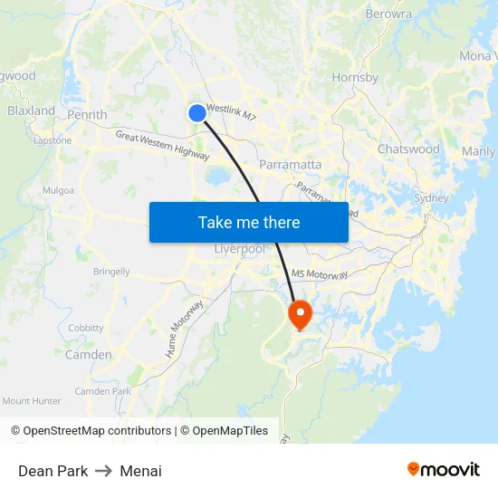 Dean Park to Menai map